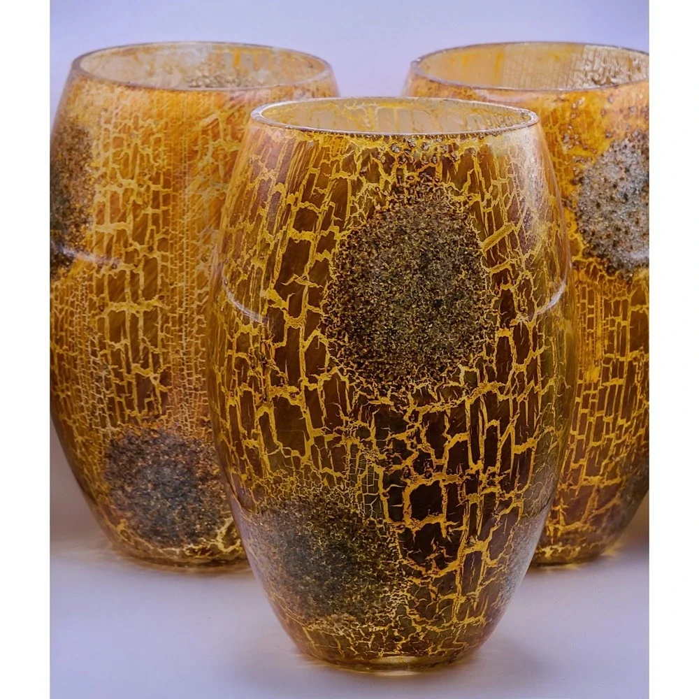 Lot Of 3 Venetian Art Glass Lamp Shade Amber Tortoise Crackle Pendant Light 7